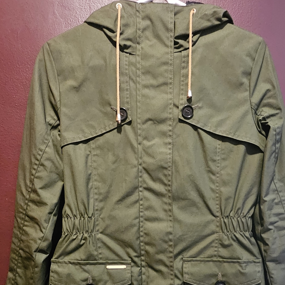 Olive Green Hooded Women's Wax Parka
